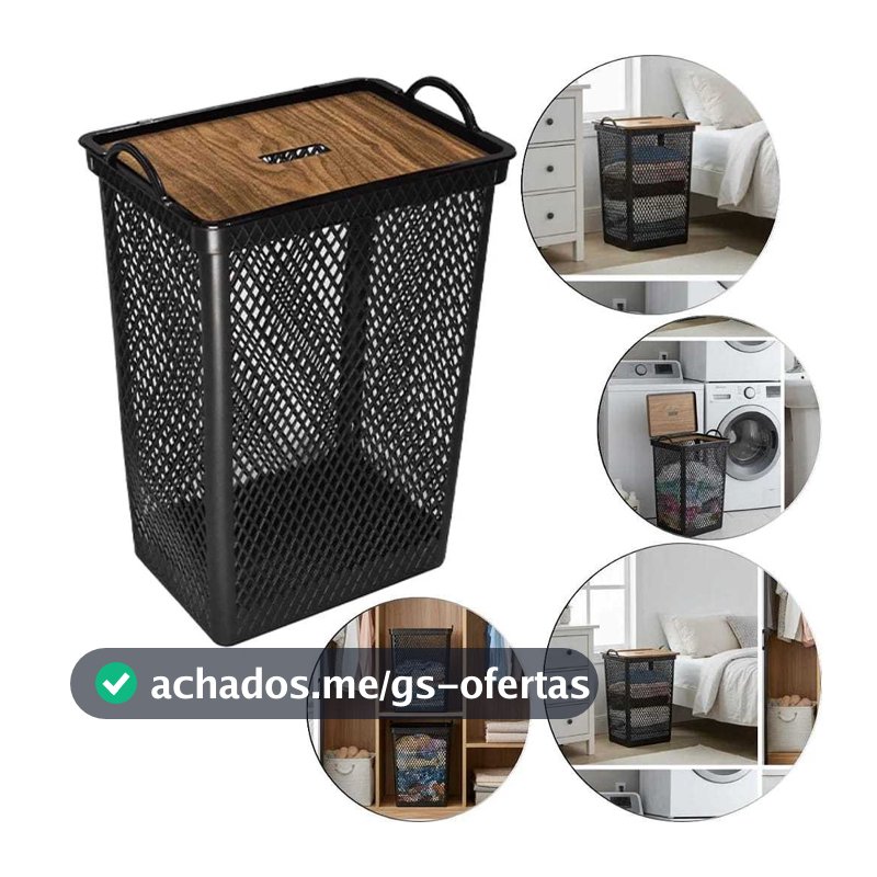 Cesto De Roupas Multiuso Telado Com Tampa Basculante 49 Lts