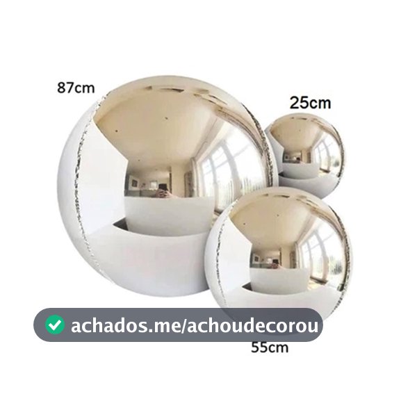 Kit c/ 12 Balão Metalizado Bola Globo 4d Prata Festa Decoração Enfeites - 4 Cada Tam