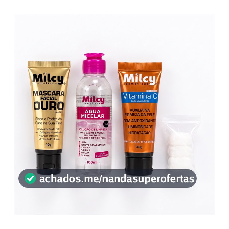 Kit Skincare Limpeza Facial Completa com Máscara de Ouro Peel - Off Água Micelar e Vitamina C Milcy