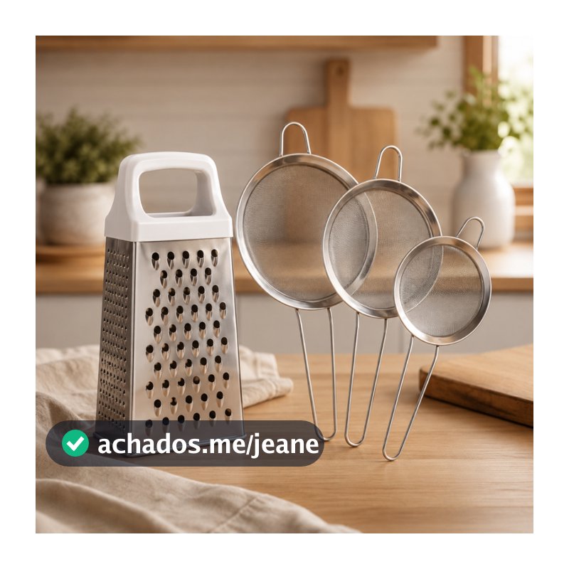 Kit Ralador Peneiras Inox Coador Fatiador 4 Faces Alimentos Utensilios Cozinha