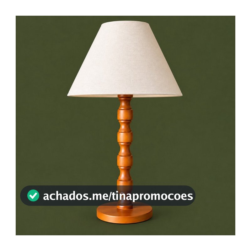 Abajur Gomo 62cm em Madeira Torneada com Cúpula de Tecido – Luminária de Mesa Decorativa para Sala, Quarto e Cabeceira
