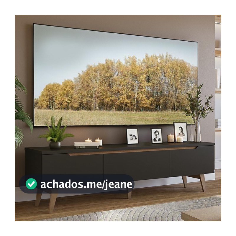 Rack para TV até 80 Polegadas 180cm 2 Portas 1 Gaveta Preto/Rustic Toronto Madesa