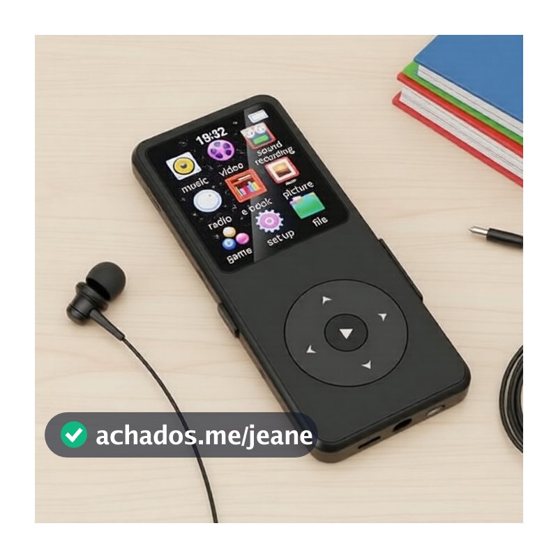 Bluetooth 5.0 MP3 Player Tela De 1.8 Polegadas Alto-Falante Estéreo Embutido Rádio FM E-Book Gravação