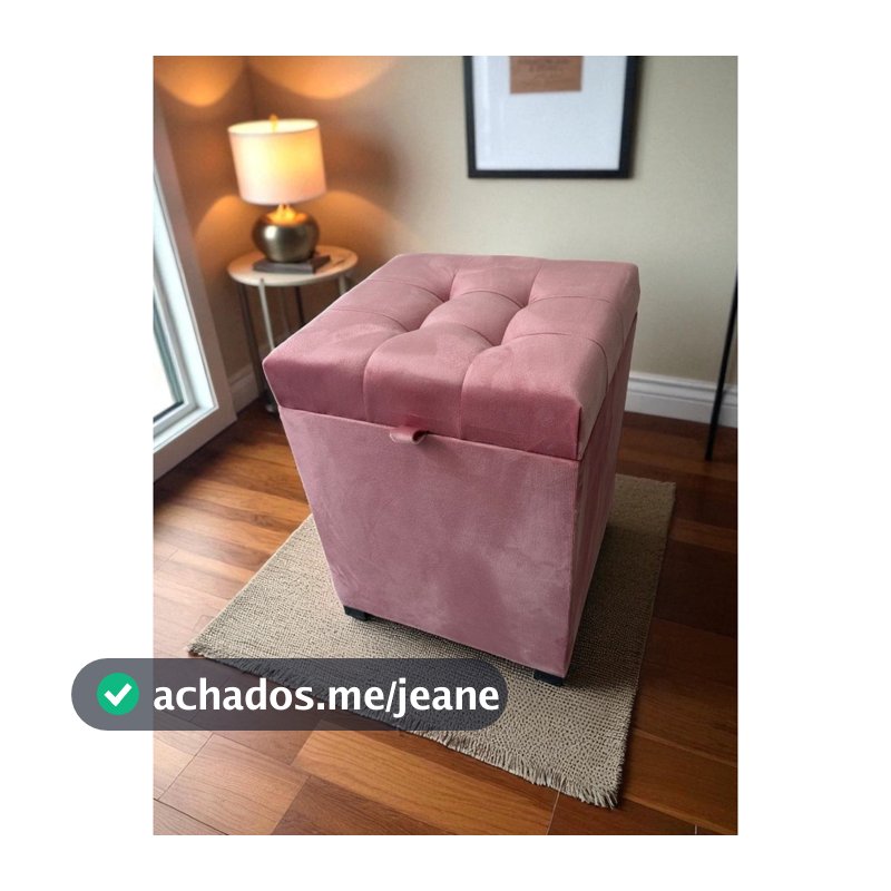 Puff Baú Estofado 36 cm Estrutura em MDF Assento Estofado Cor Rosa Claro