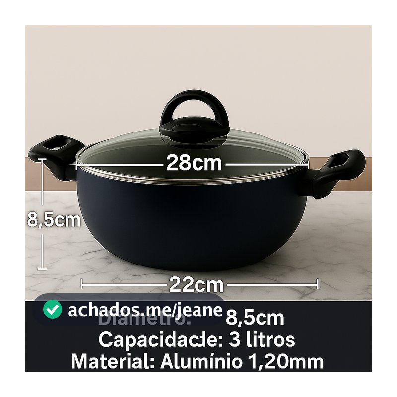Panela Wok Antiaderente de Alumínio 1,20mm com Tampa de Vidro