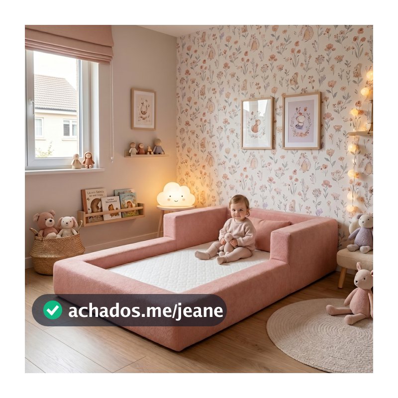 Cama Montessoriana Solteiro Aconchego 100% Espuma Rosa Keiko