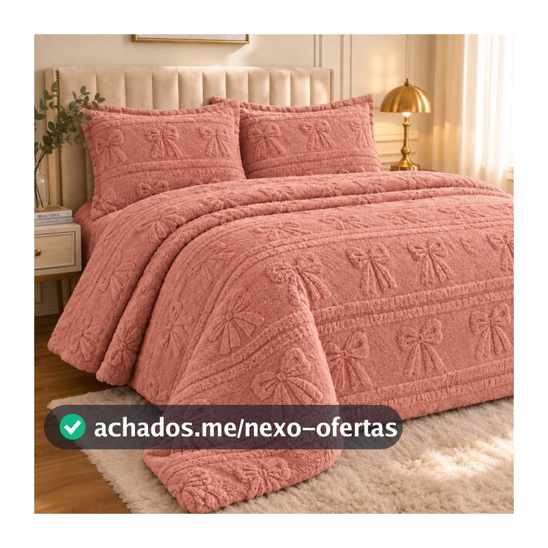 Kit Colcha Queen Fleece 3 Peças Edredon Super Macia Alto Relevo 2 Fronhas Toque Suave  Aconchego