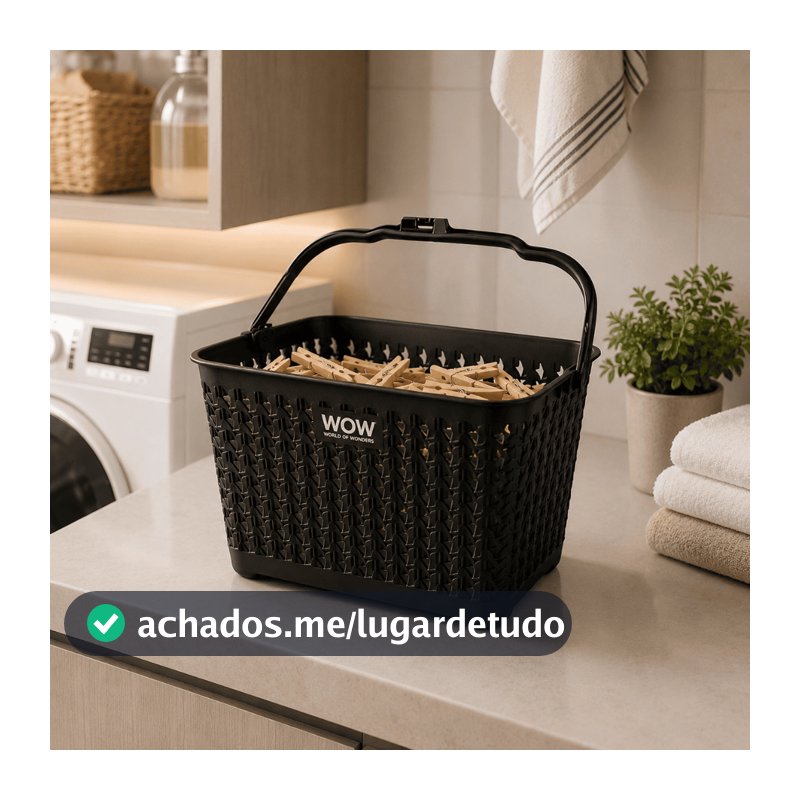 Cesto Com Alça organiza Prendedor de Roupas Lavanderia Preto