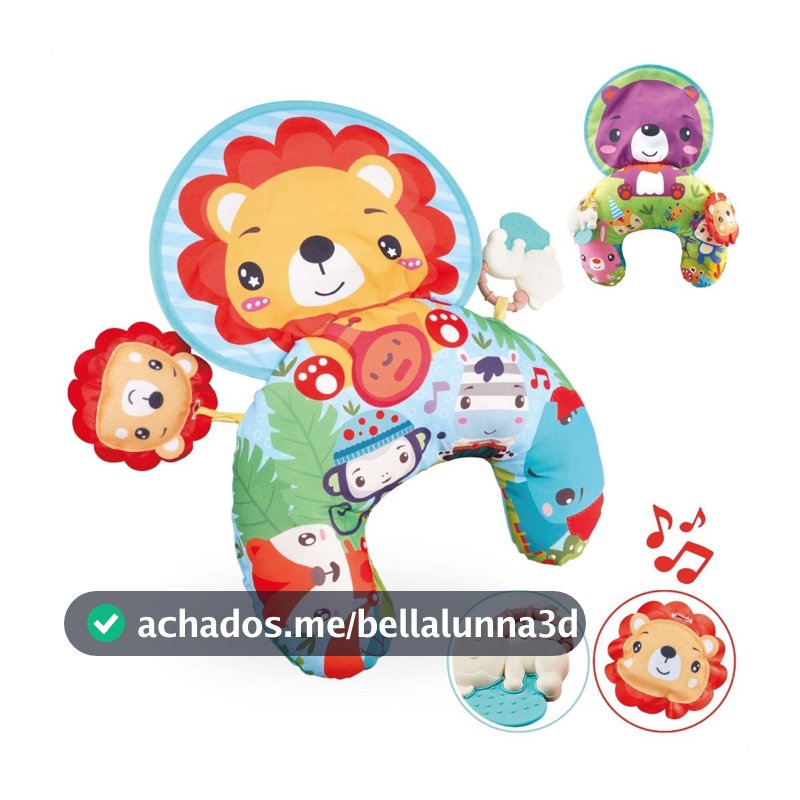 Almofada Interativa Com Acessórios Conforto Bebê Chocalho Infantil Brinquedo com Som