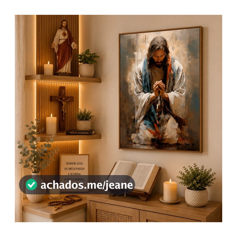 Quadro Decorativo Jesus Orando Pai Nosso 50x75cm 60x90cm Religioso Para Sala Quarto Escritório