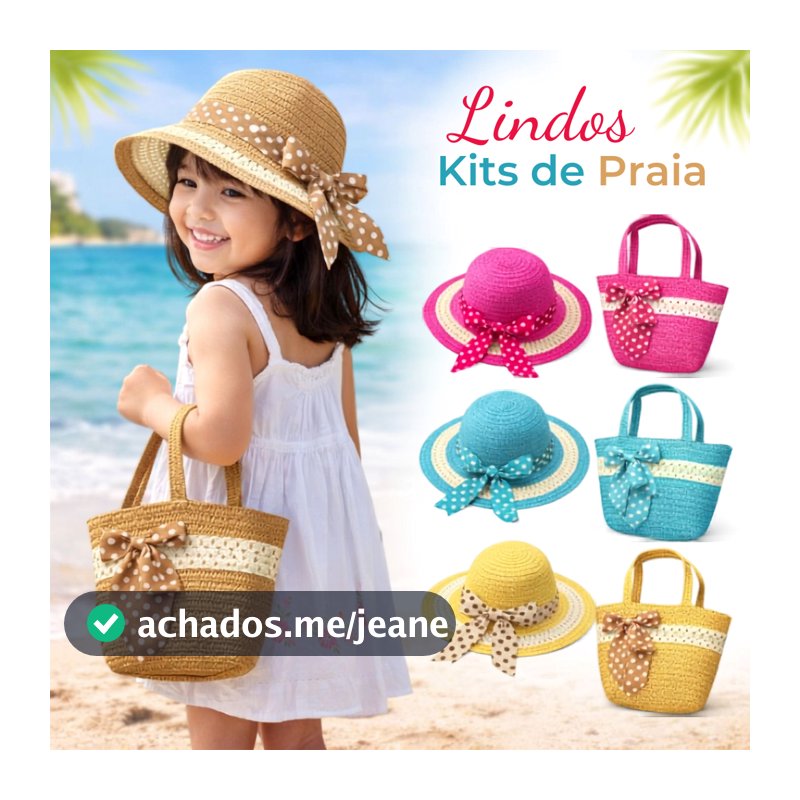 Kit Chapéu + Bolsinha Infantil Menina Moda Praia Piscina