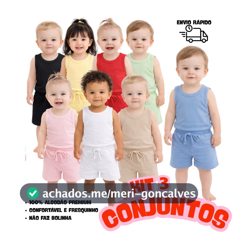 KIT 3 CONJUNTO INFANTIL 6 PEÇAS CAMISETA REGATA E SHORT BEBÊ MENINO MENINA BÁSICO LISO VERÃO