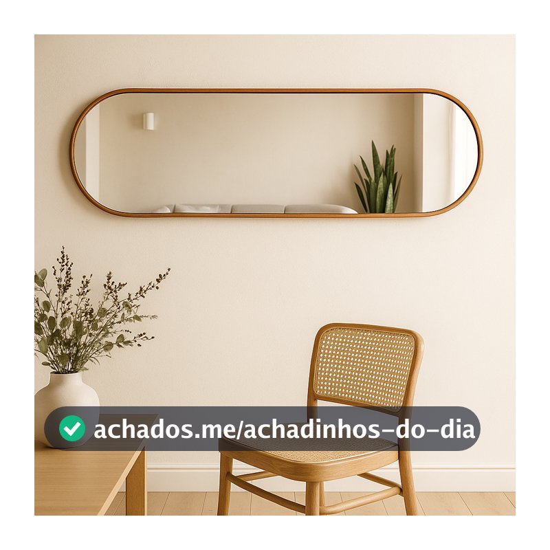 Espelho Decorativo Orgânico Vertical e Horizontal 110x30 cm com Alça em Couro