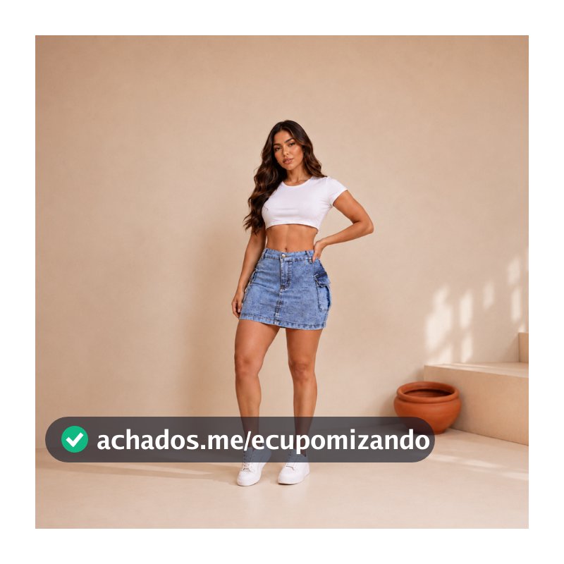 Saia Cargo jeans Feminina Bege Cintura Alta Com Lycra e bolsos laterais Levanta Bumbum