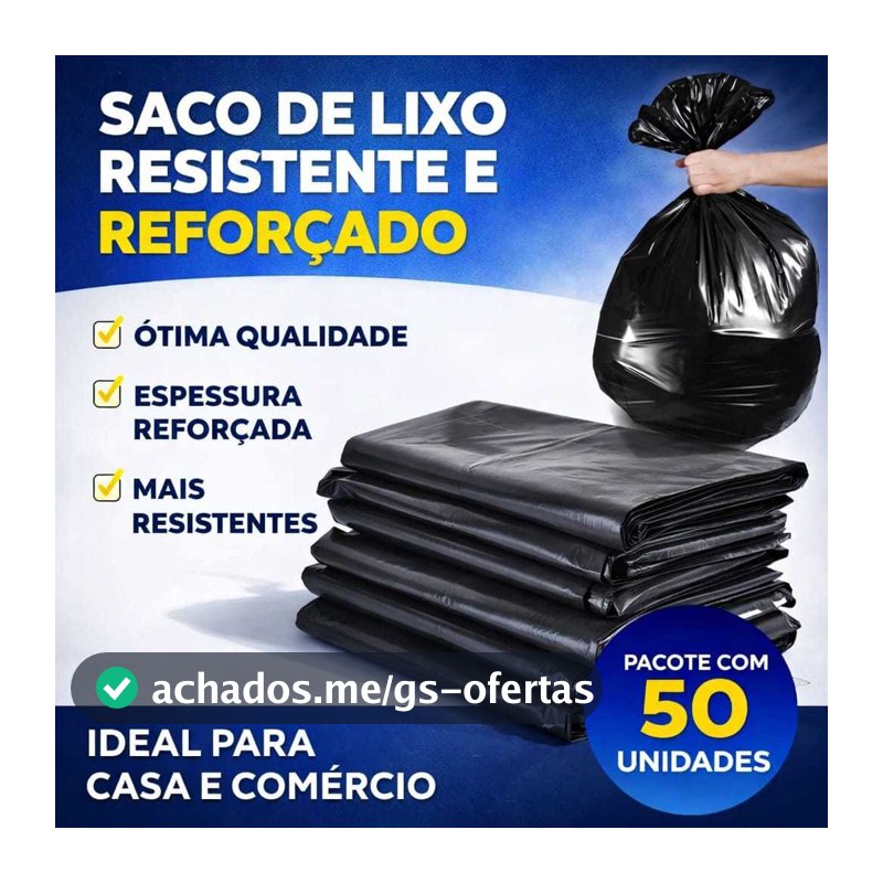 Saco de Lixo Preto Reforçado Resistente Pacote 20L 40L 60L 100L Pacote com 50 ou 10 unidades