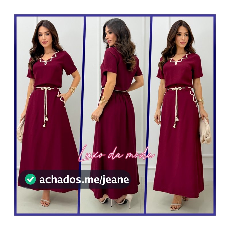 Conjunto Feminino com detalhes de Cordão bordado Blusa e Saia Longa Moda Casual Evangélica