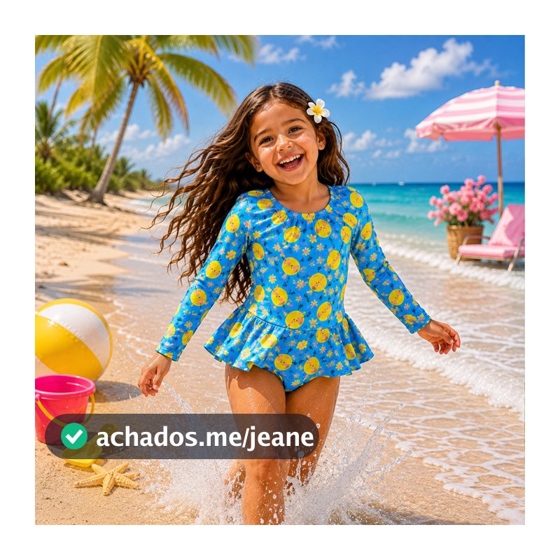 Maiô Infantil Manga Longa com Babado Proteção UV50+ Estampa Vibrantes – Tamanhos 4 ao 10
