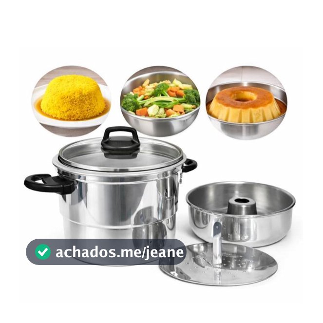 Panela Multiuso 3 em 1 Cuscuzeira Pudim No Banho Maria Legumes Vapor Aluminio Polido PROMOÇÃO