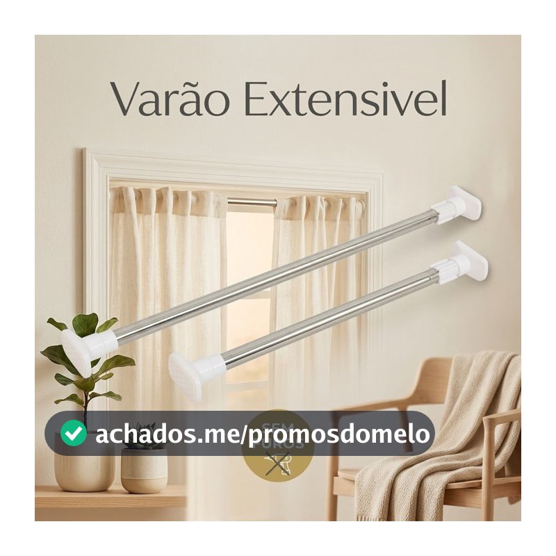 Varão Extensivel SEM FUROS Grande Maior Medida Inox Resistente Porta Cortina De Box E Banheiro Multiuso