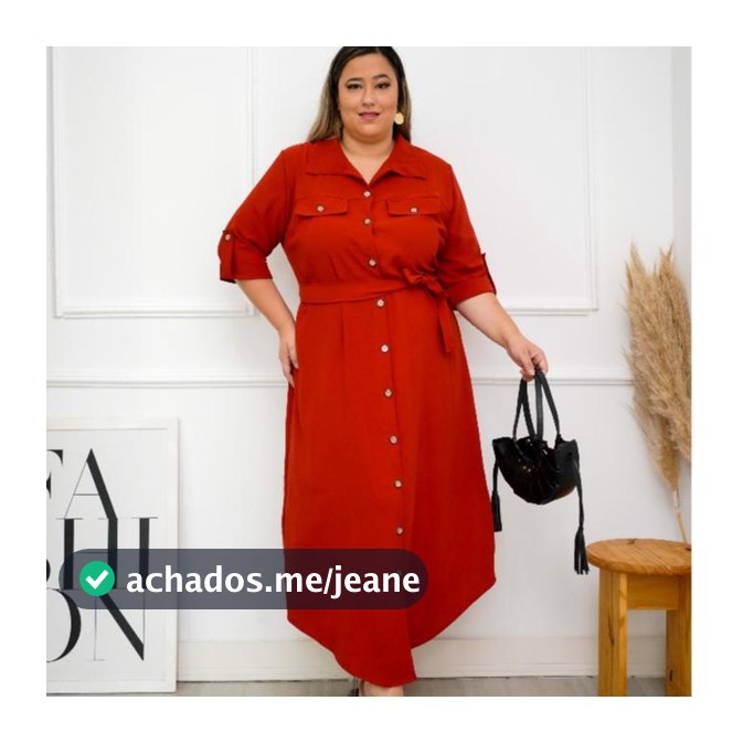 Vestido Chemise longo Plus Size manga 3/4