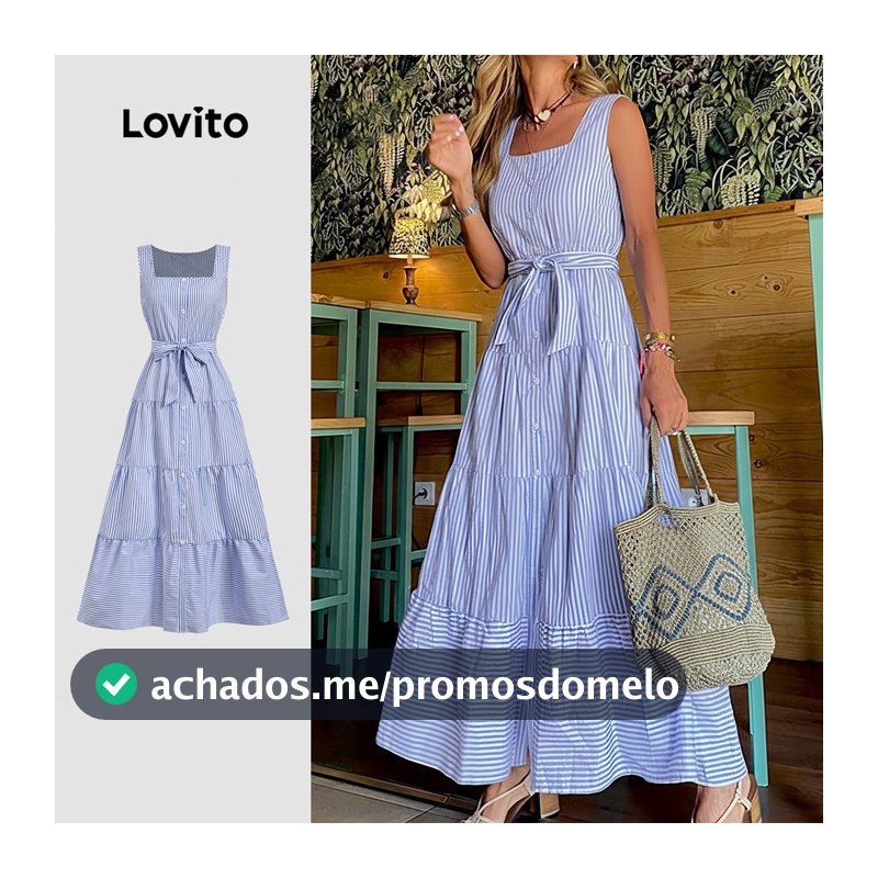 (Lovito x Ana) Vestido Casual Feminino com Cinto e Estampa para a Primavera e O verão LBL34016