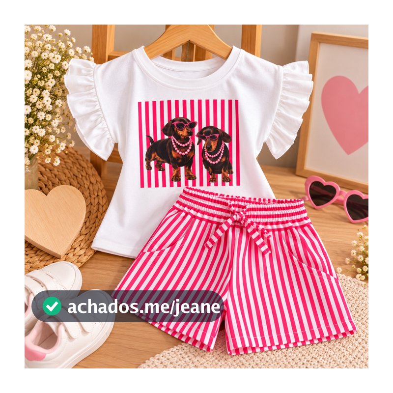 Conjunto Infantil Menina Blusa Babado Short Listrado Crepinho 2 ao 10 Confortável Qualidade