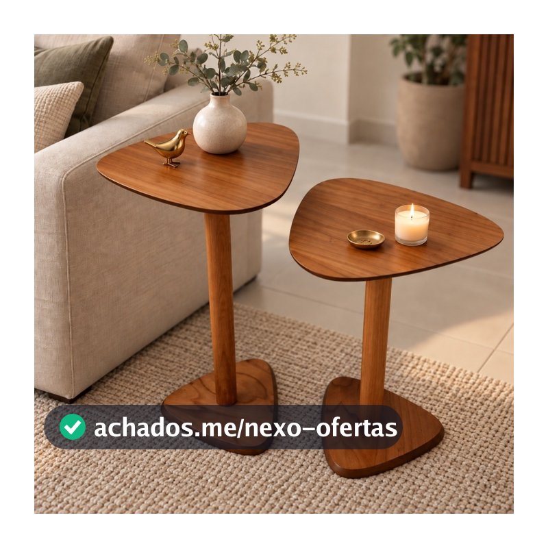 Kit 2 Mesas Laterais Orgânicas Amadeiradas MDF Mesa de Canto Auxiliar Apoio Sofá Cabeceira Sala Quarto Decoração