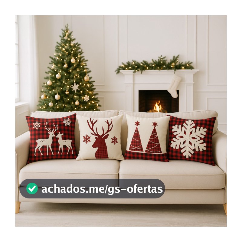 Kit  4 Capas de Almofadas Decorativas 45x45cm de Natal Papai Noel Casa  Sala Quarto e Decoração