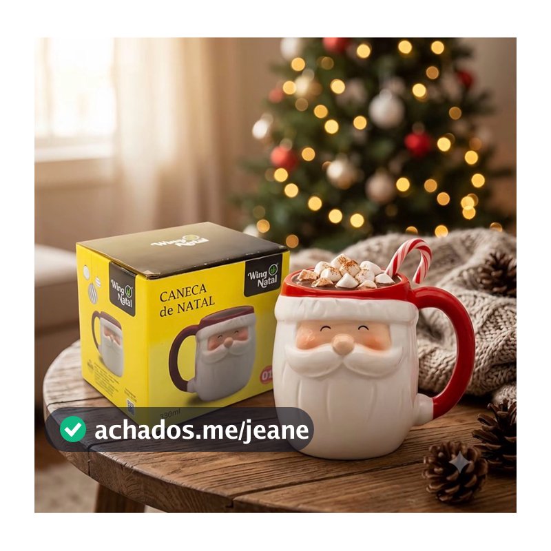 Caneca de Natal Papai Noel 330ml Cerâmica Decoração Natalina Café da Manhã Ceia Festas de Natal