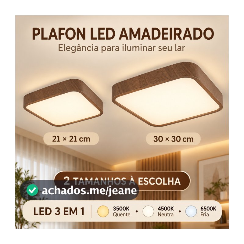 Luminária Plafon Sobrepor 24W Amadeirado Wood Clássico Para Casa Quarto Lavabo Hall Sala Apartamento