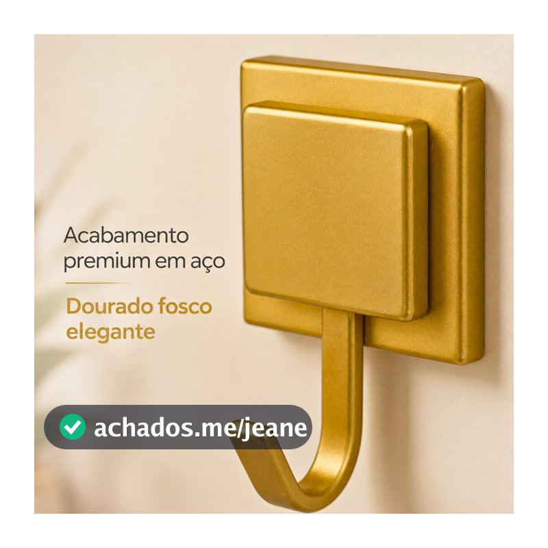 Gancho Suporte Porta Toalhas Dourado Fosco Adesivo 3M Banheiro Cozinha Lavanderia Premium Casa Primo