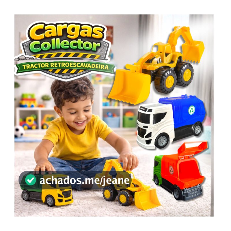 Kit Trator e Caminhão Coletor De Lixo E Retroescavadeira Articulada Presente Menino