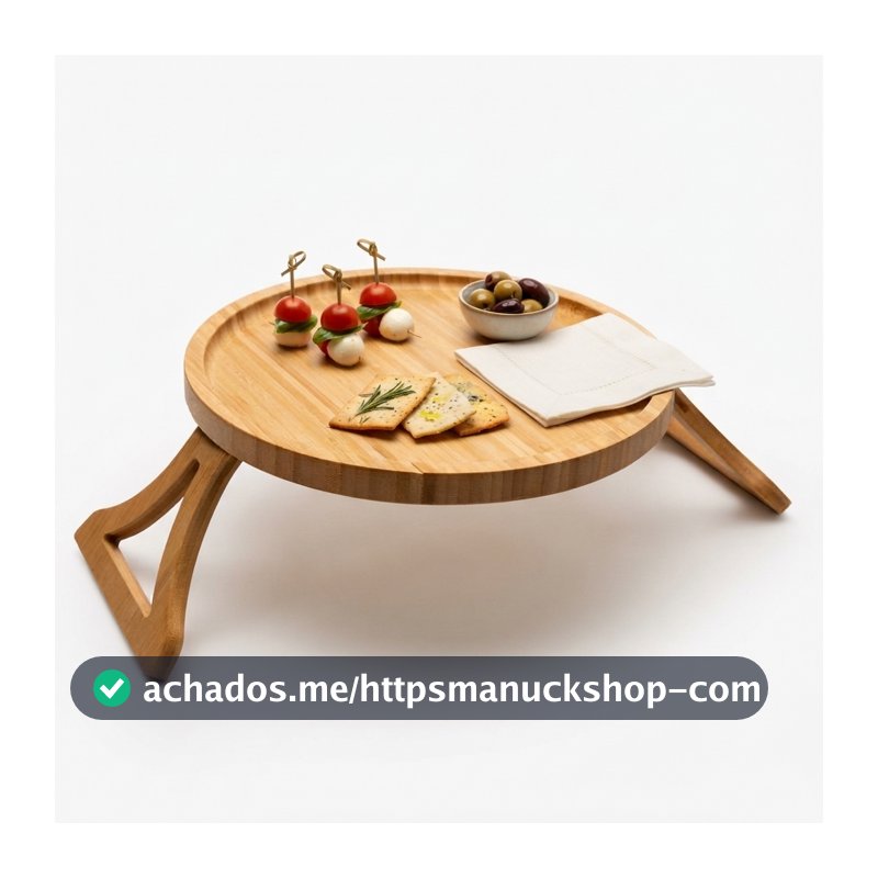 Bandeja Lyor de Bambu Dobrável para Braço de Sofá 25cm Suporte Flexível para Copos e Pratos na Sala Prática e Resistente