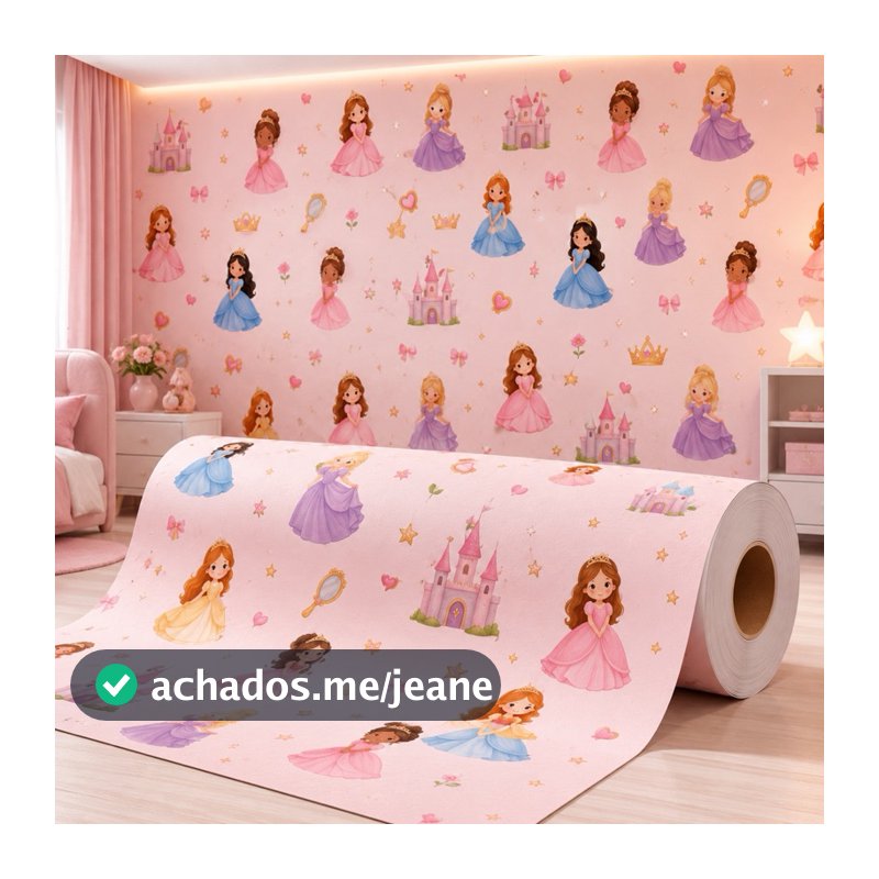 Papel de Parede Adesivo Para Quarto de Menina Infantil Princesas Rosa Claro Fácil Instalação
