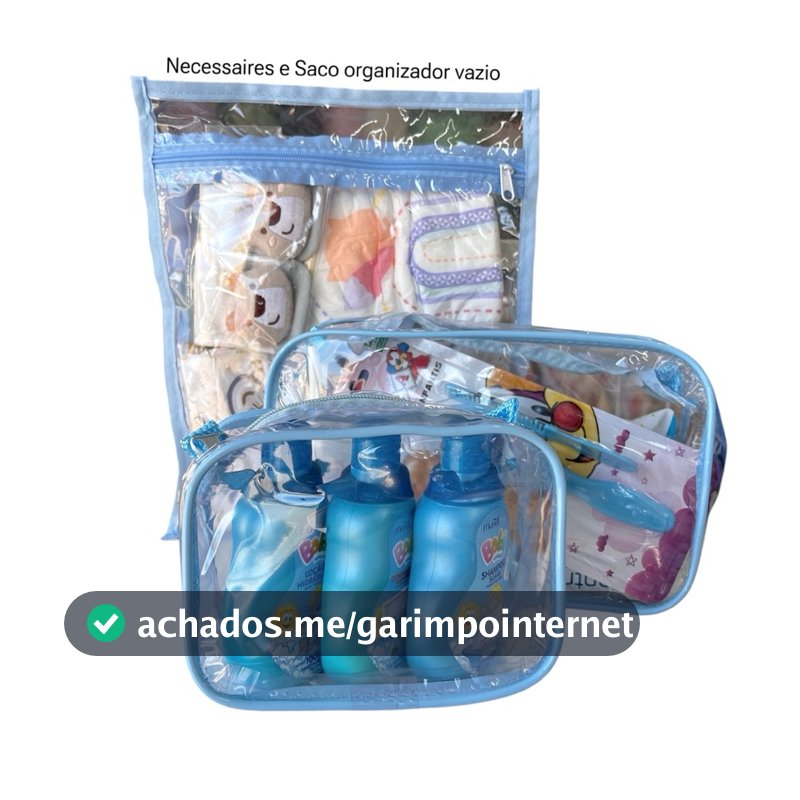 KIT ORGANIZADORES 1 NECESSAIRE 23X15 - 1 NECESSAIRE 15X12 - 1 SACO MATERNIDADE BOLSA MAMAE BEBE ORGANIZADOR FRALDA LENÇO