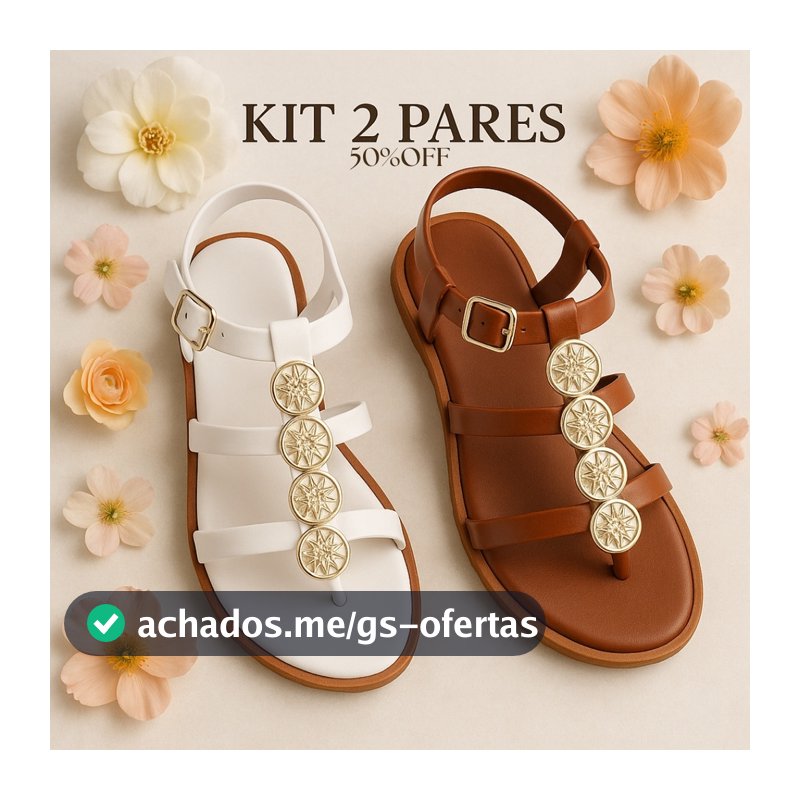 Kit 2 Pares Sandália Feminina Papete Rasteirinha Macia e Confortável - Caribe