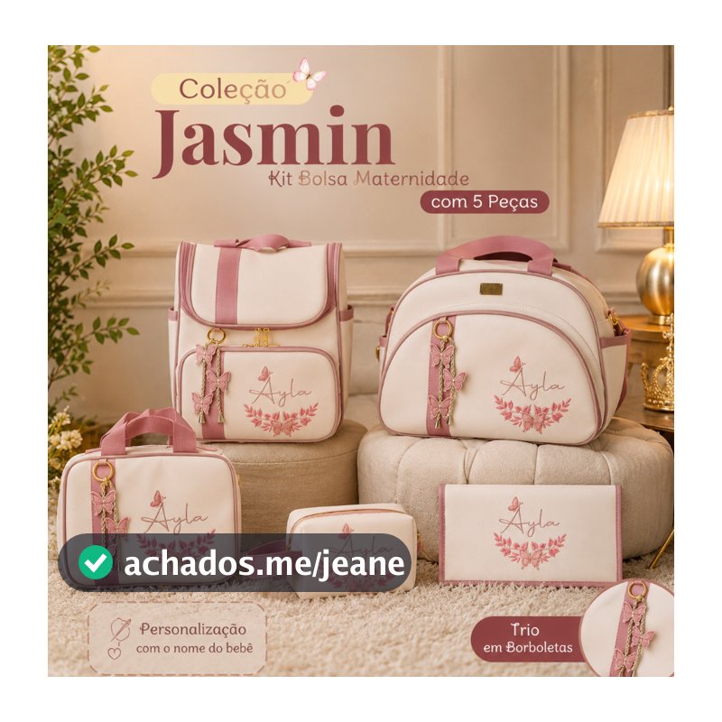 Kit Bolsas Maternidade Personalizadas 5 peças - Coleção Jasmin