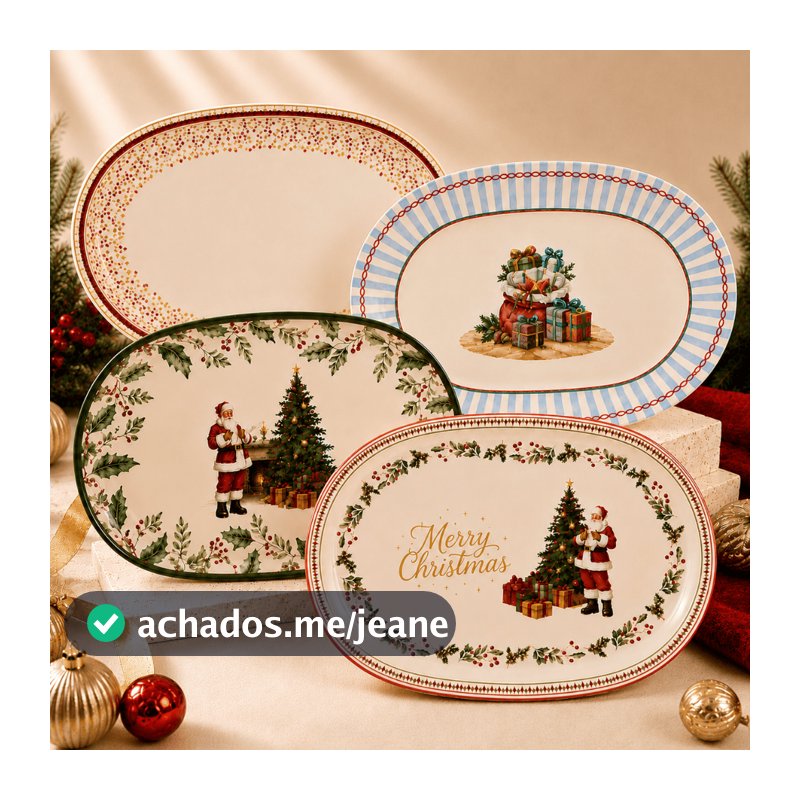 Travessa Natalina Alleanza Cerâmica 34cm para Servir Mesa Posta Ceia de Natal Decoração Natalina Confraternização
