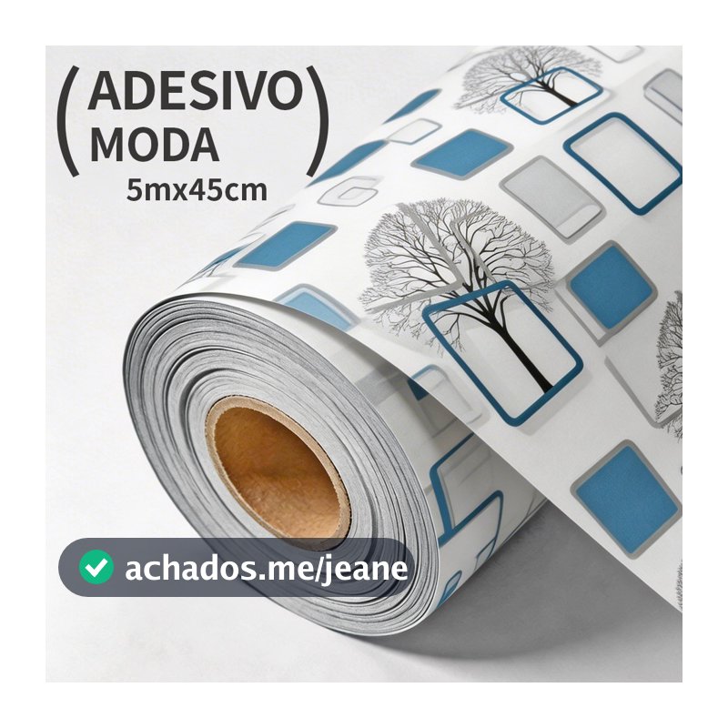 Papel de Parede Adesivo Azul 3D Moldura Quadrada e Árvore Vinílico Fácil Aplicação 5m45cm para Decoração