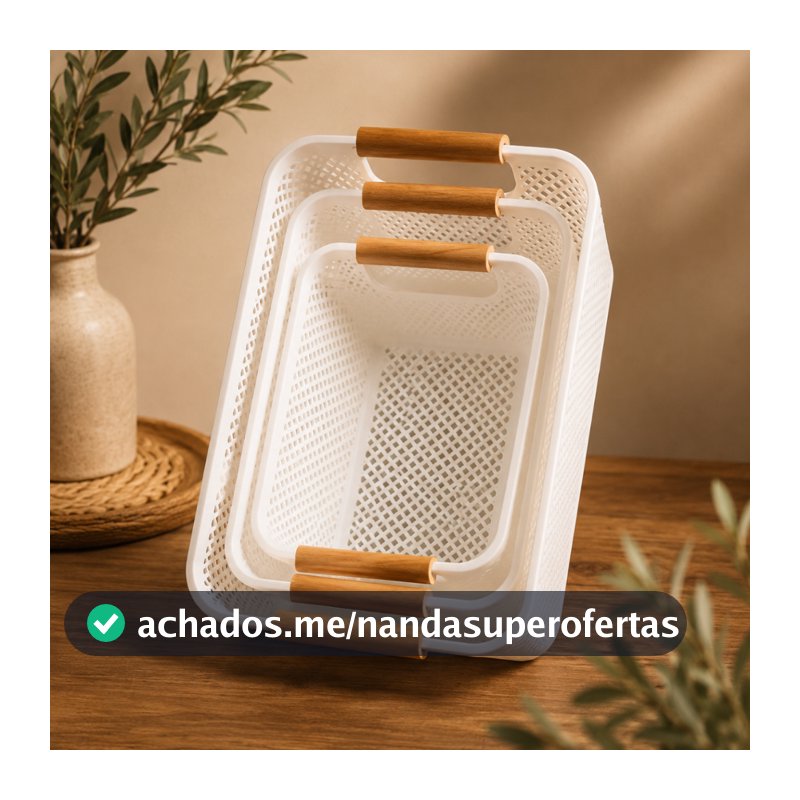 Cesto organizador com alças em bambu – Multiuso para casa, banheiro, lavanderia e escritório