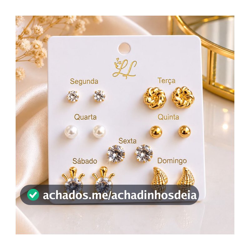 Kit 7 Pares de Brincos Femininos – Cartela Completa Bijuterias Semaninhas
