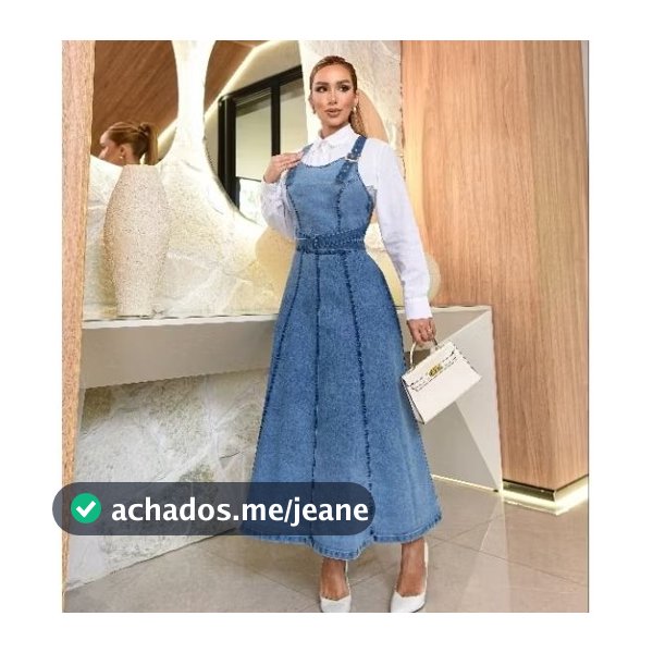 Vestido Jeans Midi com Alças Estilo Salopete Look Social Moderno