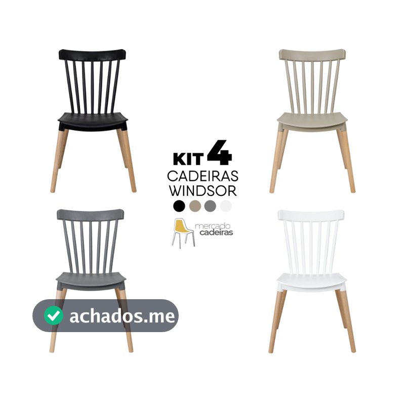 Kit 4 Cadeiras de Jantar Windsor Coloridas Pés de Madeira Sala Cozinha Varanda Área Gourmet