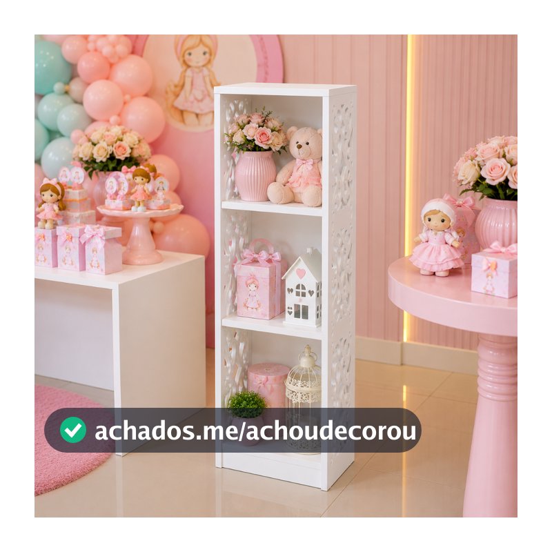 Prateleira Branca em MDF para Doces Enfeites Festa Eventos Exposição Display e Decoração de Mesa