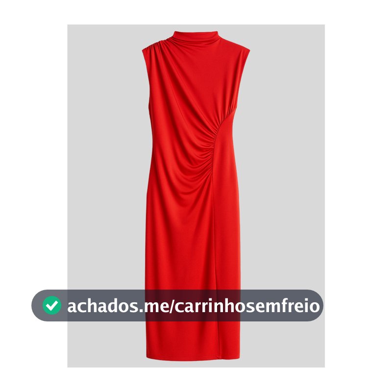 Vestido Regata Gola Alta Com Drapeado Midi De Malha Com Elasticidade