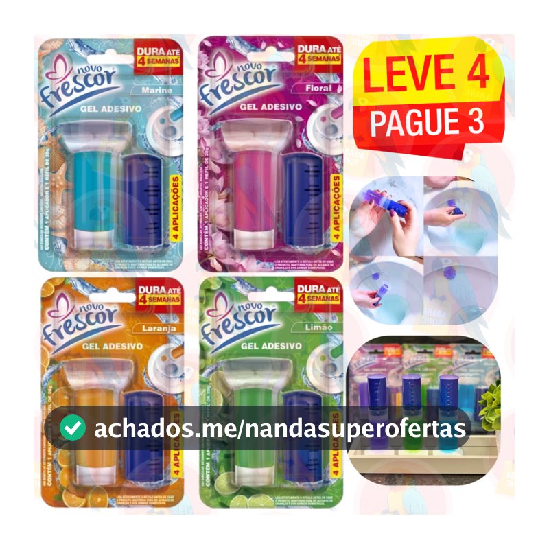 KIT C/04 ou 01 Adesivo Pastilha Gel Sanitário Perfumado Limpeza Profunda