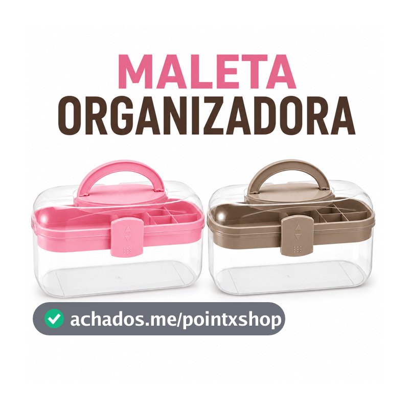 Maleta Organizadora Multiuso com Alça e Divisórias | Organizador para Maquiagem, Cosméticos e Acessórios