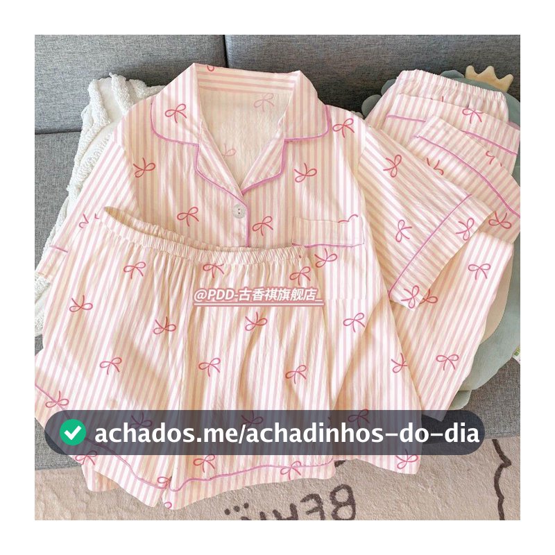 Conjunto De Três Peças De Verão : Pijama Fino Em Nuvem Para Mulheres , Lindo E Doce , Nó De Borboleta , Roupa De Casa