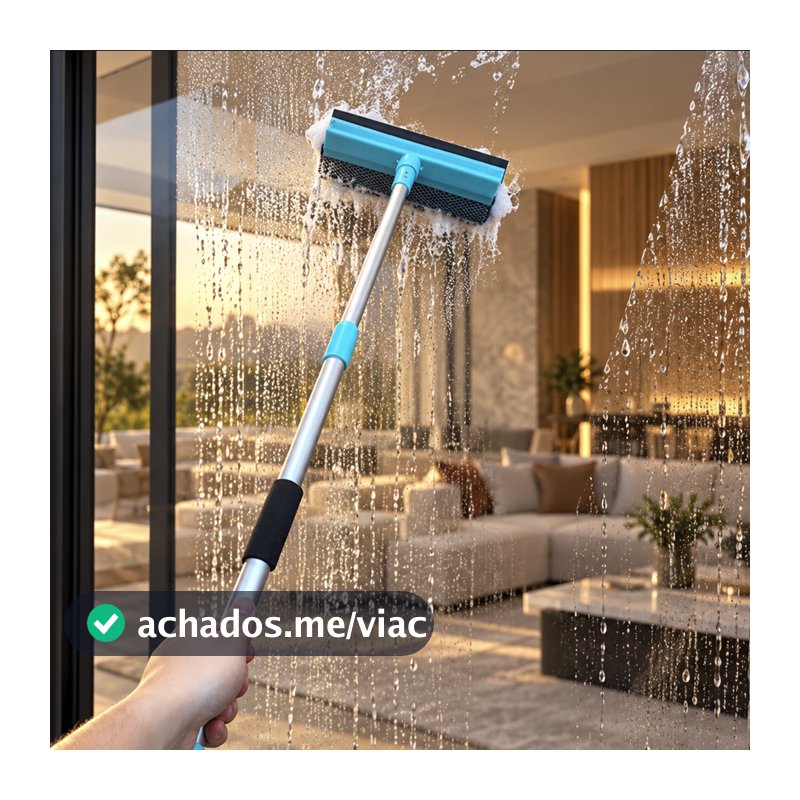 Rodo Limpa Vidro 2 em 1 com Espuma e Silicone Cabo Telescópico para Janela e Box