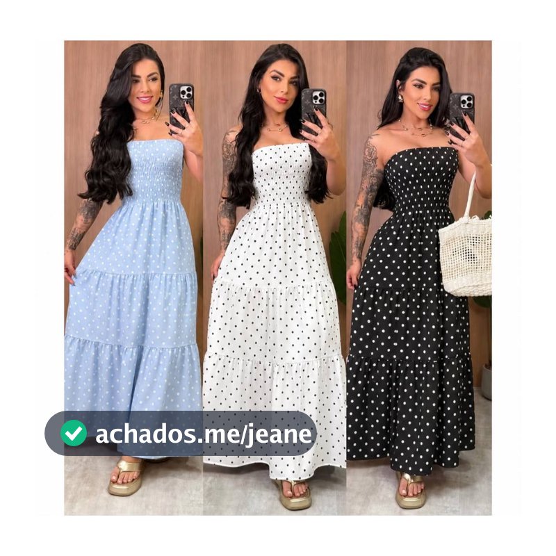 Vestido Poa Bolinha Feminino Longo Tomara Que Caia Soltinho Elegante